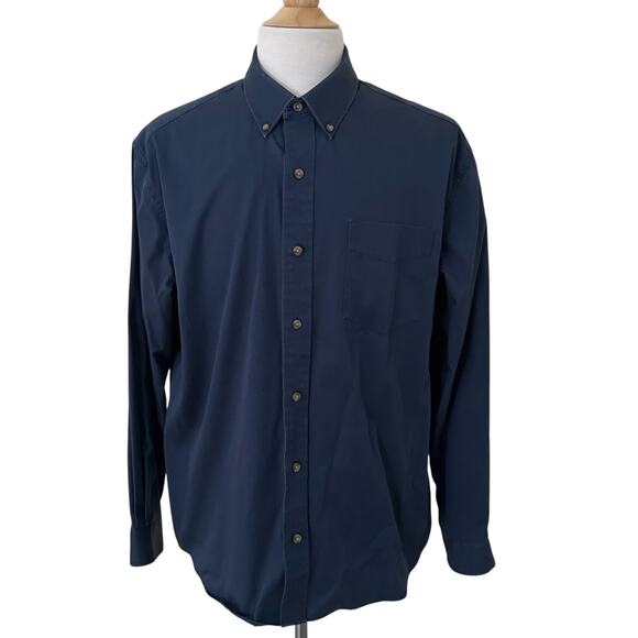 Eddie Bauer Men Navy Blue Wrinkle Resistant Long Sleeve Button Down Shirt Size L - Picture 1 of 9
